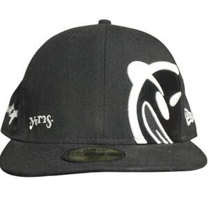 Yums Fitted Hat‎ Size 7 5/8 Black Smiley Face Logo Streetwear New Era Style Cap